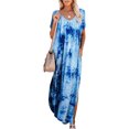 thumbnail image 1 of DPTALR Robe d'Été pour Femmes Col en V Plage Imprimé Teinture sur Nœuds Robe Longue Décontractée, 1 of 6