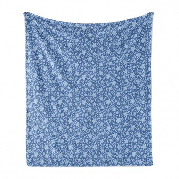 Flowers Soft Flannel Fleece Throw Blanket, Illustration of Blossom Petal Motif Spring Growth Season Gardening Meadow Theme, Cozy Plush for Indoor and Outdoor Use, 60" x 80", Azure Blue, by Ambesonne