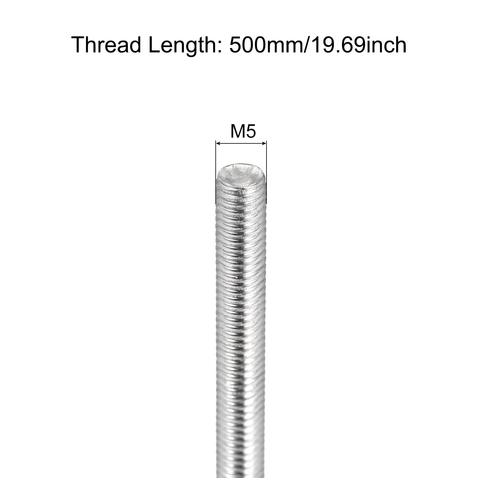 Fully Threaded Rod M5 x 500mm 0.8mm Pitch 304 Stainless Steel Right Hand 10pcs