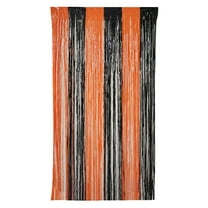 6.6x3.3 Feet Orange and Black Foil Curtains - Halloween Fringe Streamers for Door & Party Decor