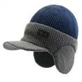 thumbnail image 2 of Outfmvch Fleece Lined Hat Women Winter Beanie with Brim and Ear Flaps for Men, Knitted hat with Fleece Lining for Warmth Caps for Men Women Knit Hats for Women Winter Navy One Size, 2 of 9