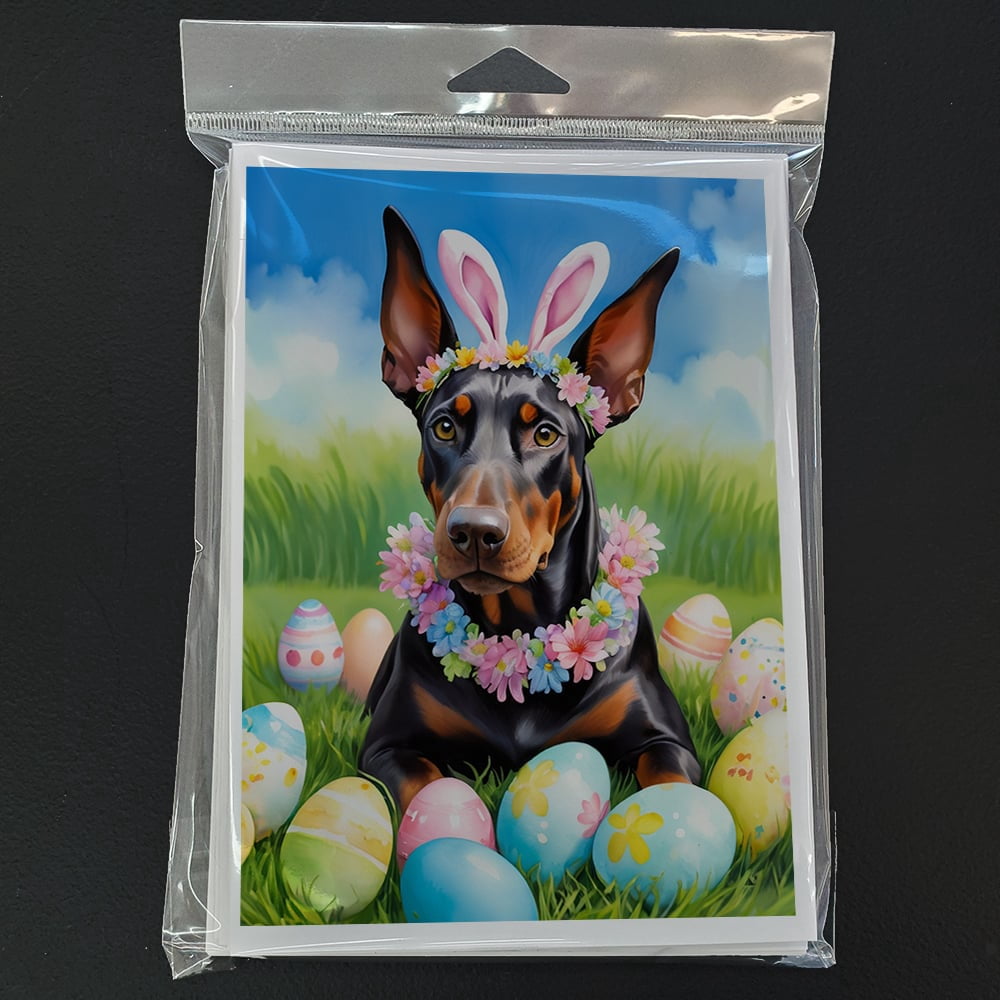 Doberman Pinscher Easter Egg Hunt Greeting Cards Pack of 8 7 in x 5 in