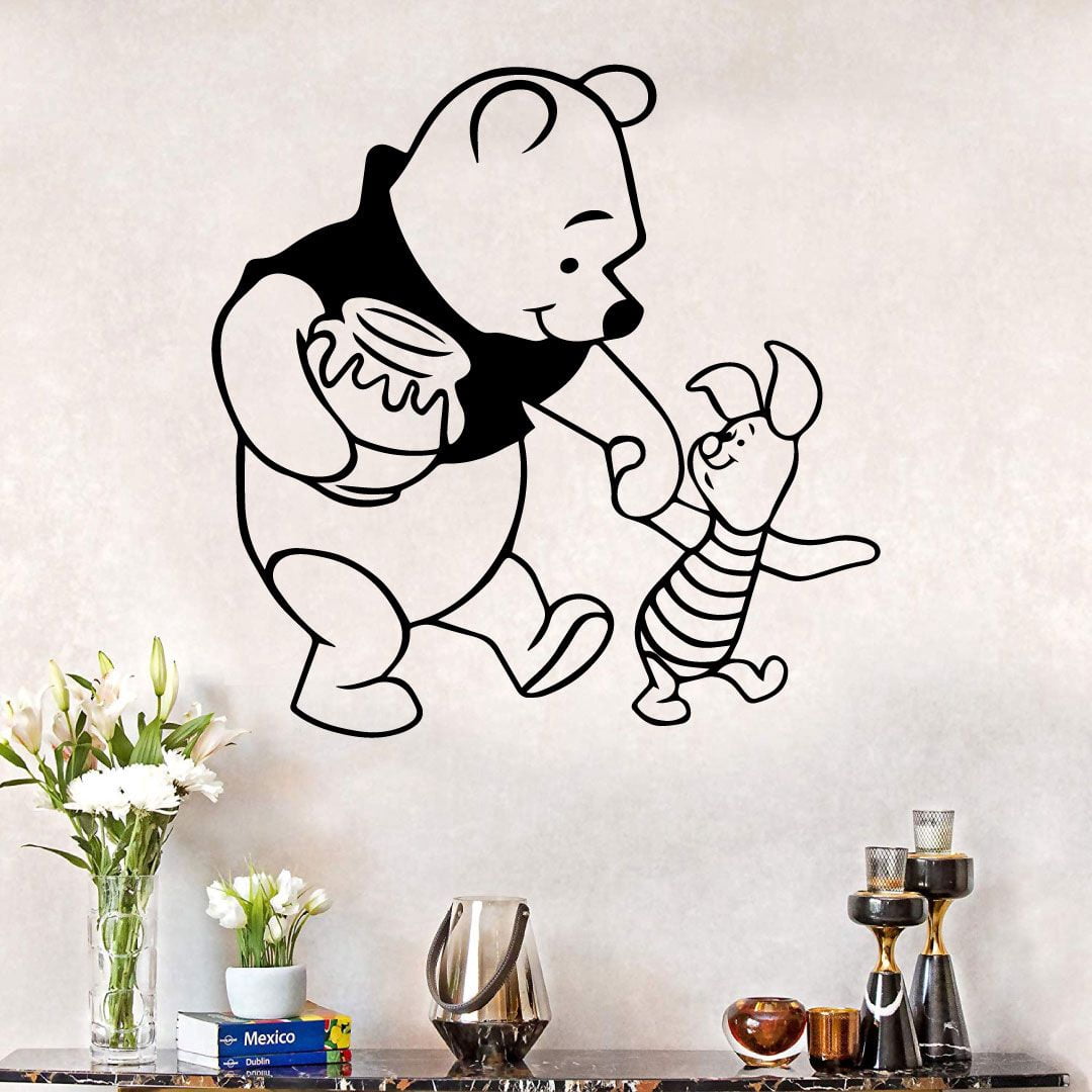 Cute Winnie The Pooh And Piglet Pooh Bear Pooh Happy Bestfriends Silhouette Vinyl Sticker Wall Art Decoration Decal For Kids Baby Girl Baby Boy Room Home Room Wall Sticker Decal Size (40x40 inch)