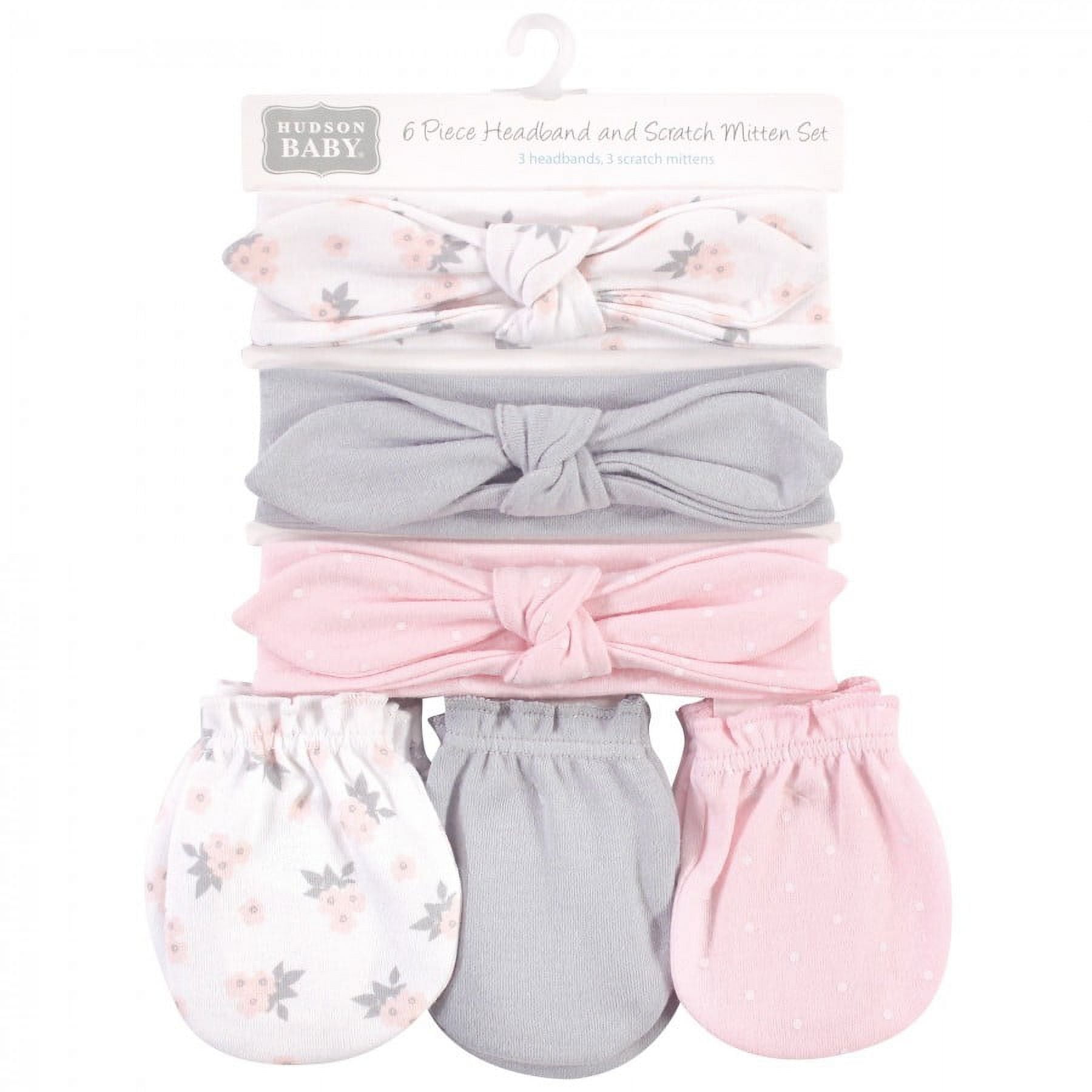 Hudson Baby Infant Girl Cotton Headband and Scratch Mitten