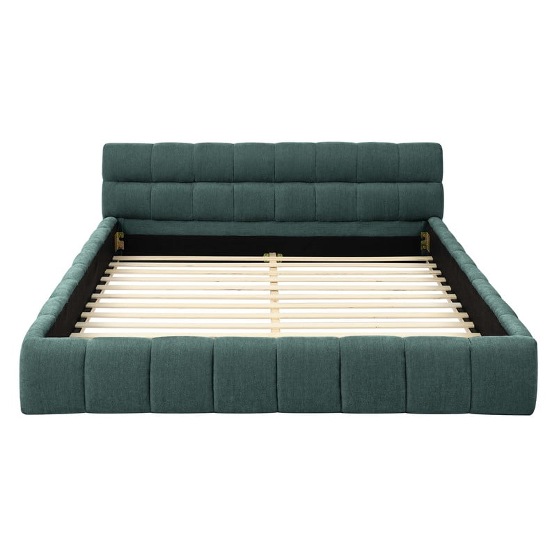 Queen Size Upholstered Platform Bed with Thick Fabric, Chenille Grounded Bed with Headboard and Solid Frame, No Box Spring Needed