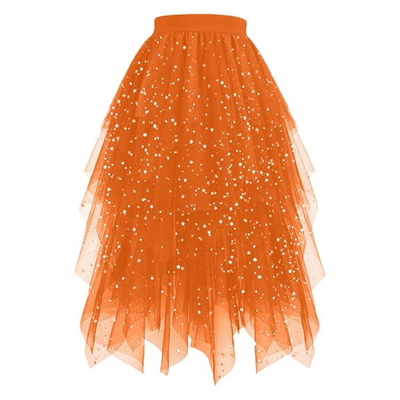 XIAONU Womens Starry Tulle Skirt Asymmetrical Layered Midi Skirt Flowy Festive Holiday Skirts