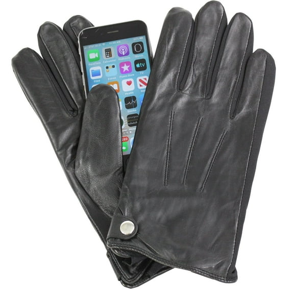 Isotoner A70108 Men's Smartouch Touchscree Premium Leather Gloves Black X-Large