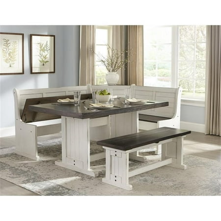 Kingfisher Lane Farmhouse Wood Breakfast Nook Set in Off White and Dark Brown