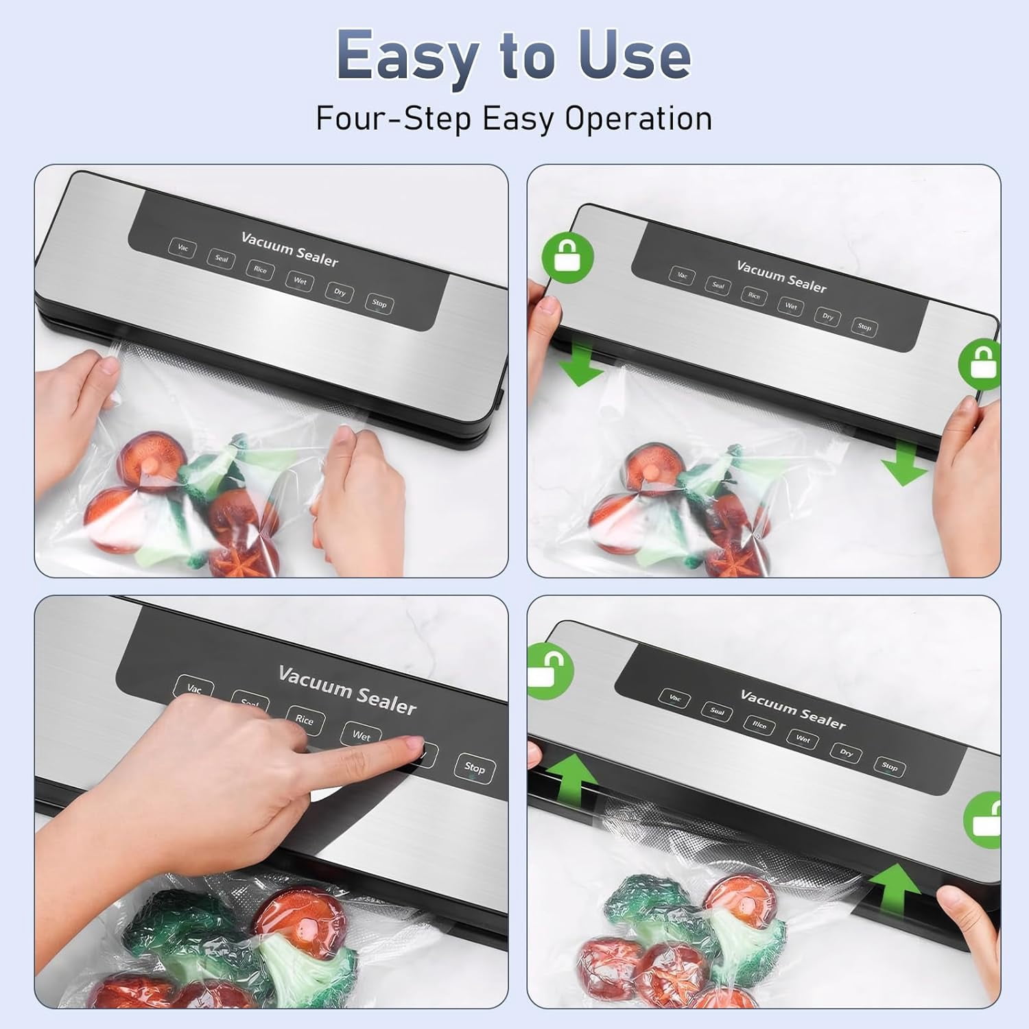 Automatic Vacuum Sealer Machine for Food Storage, 65KPa Strong Suction with 5 Modes, Includes Bags for Freshness Preservation, Compact Design for Home Kitchen Use