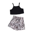 thumbnail image 1 of Faithtur Girl Solid Color Suspender Cropped Tops and Leopard Shorts Set, 1 of 10