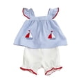 thumbnail image 3 of CUZIBR Summer Toddler Baby Girls 2 Piece Sets Sleeveless Plaid Prints Cute Embroidery Square Collar Ruffles Trim Tank Top Blouse Shorts Breathable Stylish Lightweight Outfits,Blue,3-6 Months, 3 of 8