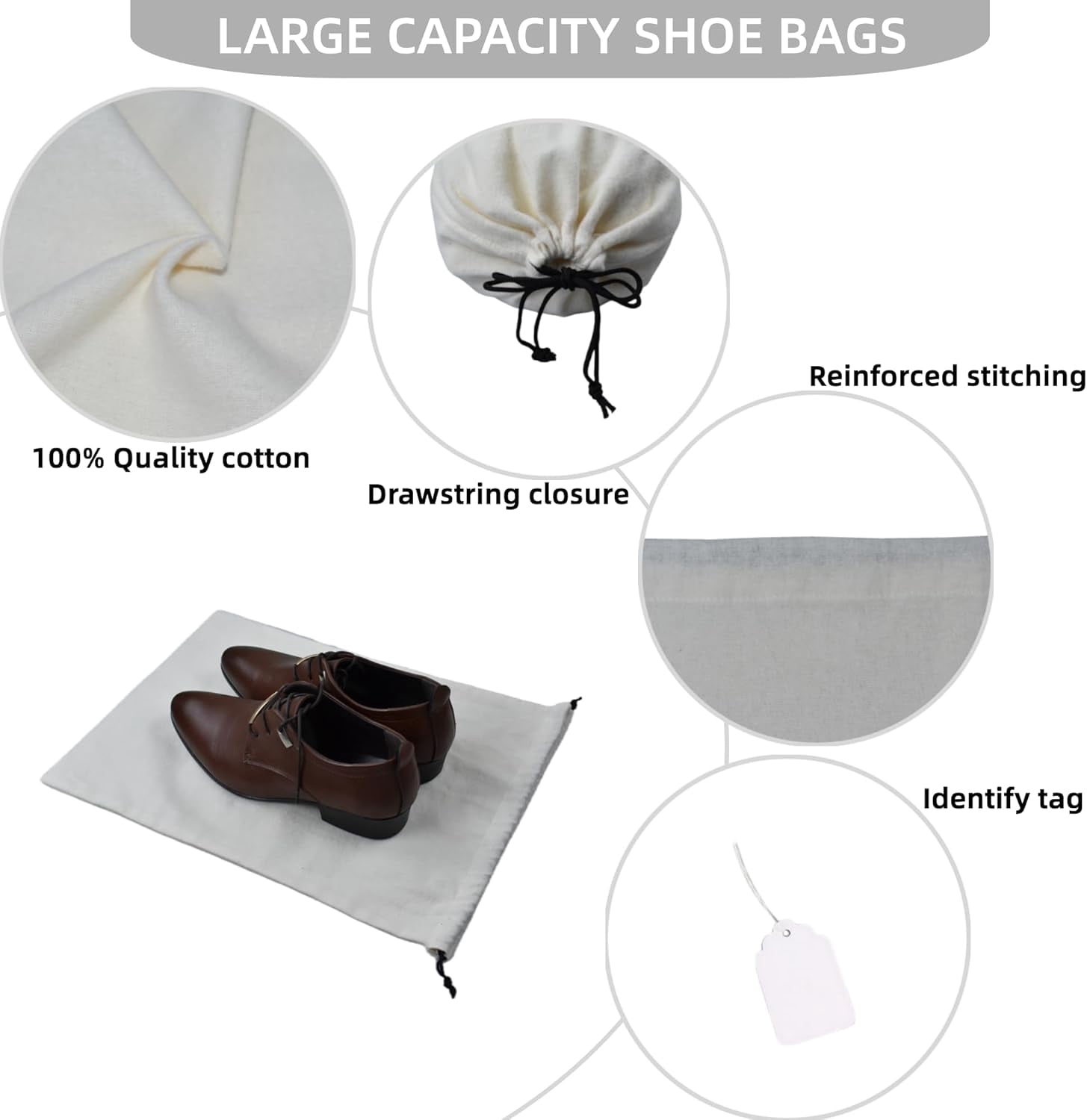 2 Pack Shoe Bags for Travel Flannel Single Shoe Pouch with Drawstring for Men Women Travel Protecting Storing Shoes