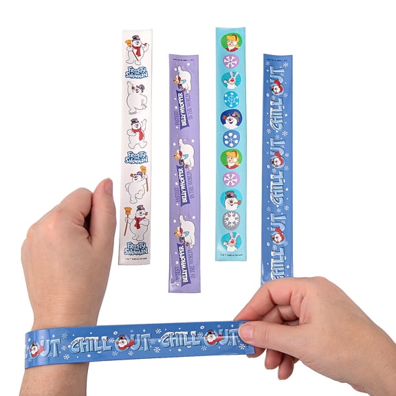 9" x 1" Frosty the Snowman Multicolored Metal Slap Bracelets - 12 pieces