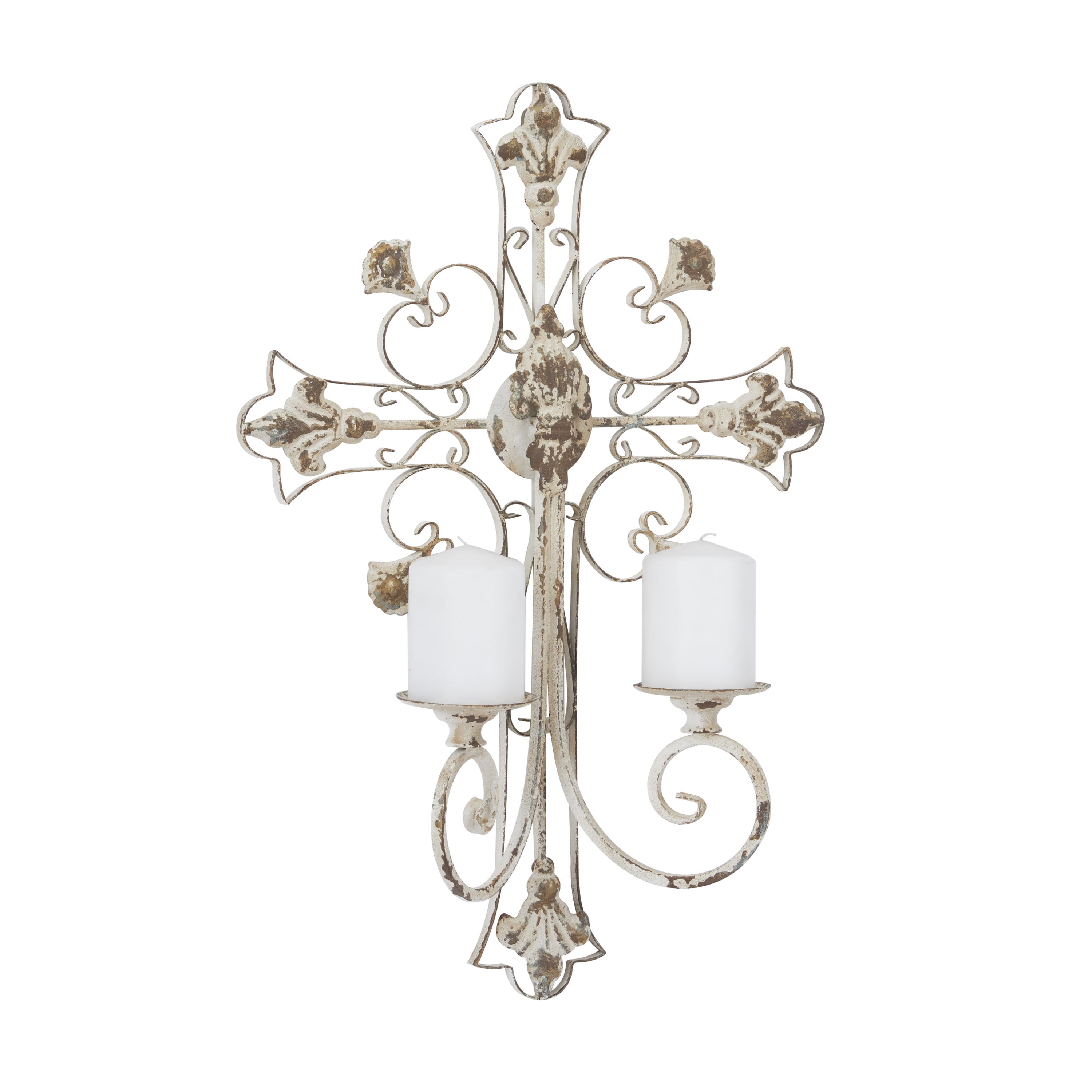DecMode 5"W, 24"H Metal French Country Wall Sconce, White, 1-Piece