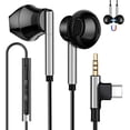thumbnail image 1 of wonima11 USB C Wired Headphones for iPhone 16 15 Pro Max Plus 2 in 1 USB Type C 3.5mm Earbuds with Microphone in Ear USB-C Earbud Earphones for Galaxy S24 Ultra S23 S22 All Type C 3.5mm Devices Black, 1 of 1