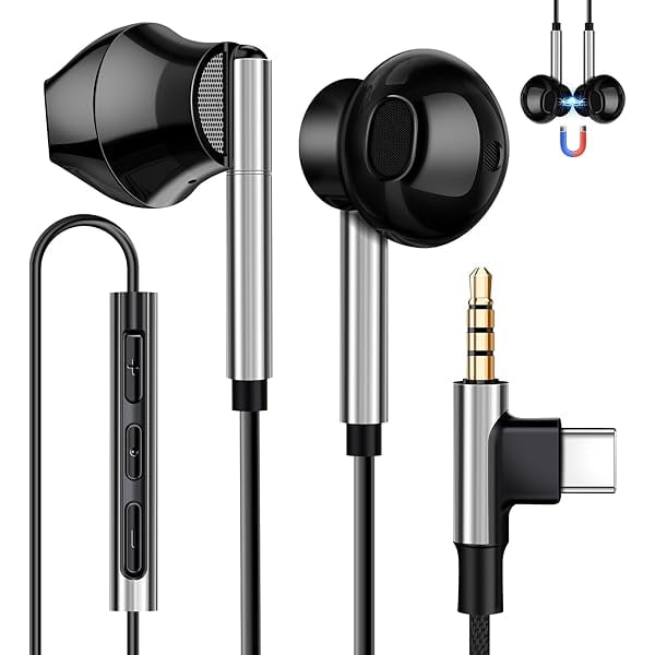 wonima11 USB C Wired Headphones for iPhone 16 15 Pro Max Plus 2 in 1 USB Type C 3.5mm Earbuds with Microphone in Ear USB-C Earbud Earphones for Galaxy S24 Ultra S23 S22 All Type C 3.5mm Devices Black