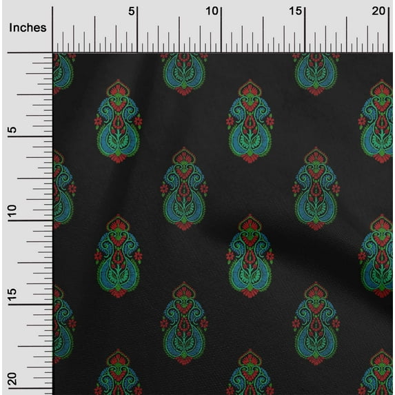 oneOone Viscose Chiffon Black Fabric Floral & Paisley Block Sewing Material Print Fabric By The Yard 42 Inch Wide