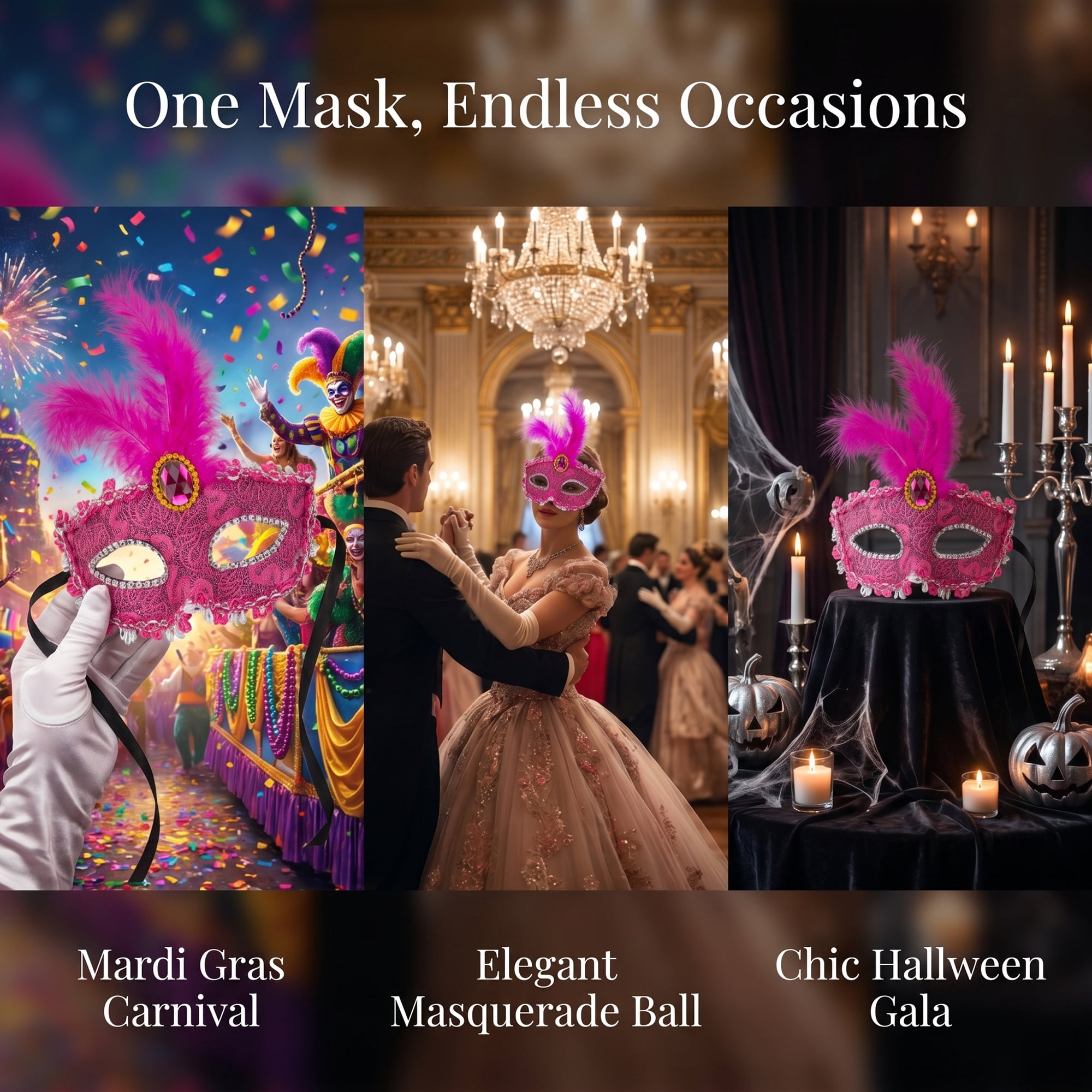Unique Bargains Feather Masquerade Venetian Half Face Mask for Halloween Rose 8.3" x 6.3"