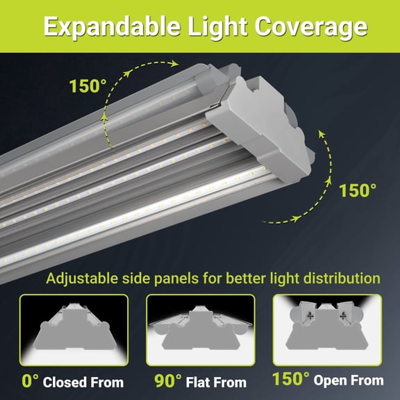 Green Watt LED Shop Light, 4-ft with Swivel Side Panels, 100-watt, 10000 Lumen Ultra Bright, Daylight, Painted Grey, 1-Pack