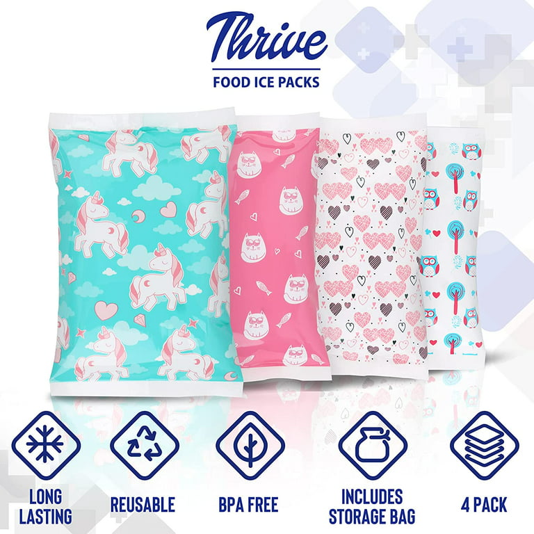 Thrive 4 Pack Small Reusable Ice Packs for Lunch Box or Cooler, Long  Lasting, BPA Free, Blue & Green Geometric