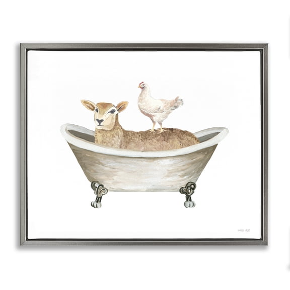 Stupell Industries Cottage Country Bathroom Animals Gray Floating Frame Canvas Art, 31 x 25, by Cindy Jacobs