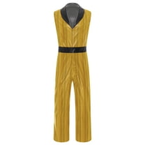 Aislor Men Retro 70's 80s Disco Costume Shiny Metallic Plaid Print Jumpsuits Sleeveless Bodysuit Gold L