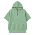 thumbnail image 2 of Boys Short Sleeve Hooded Sweatshirt,Waffle Knit Casual Pullover with Quarter Zip, Lightweight Hoodie for Spring Summer,Youth Kids Tops(Light Green,3_4 Years), 2 of 4