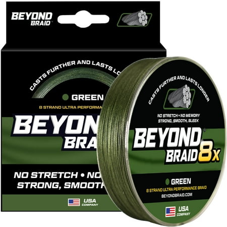 UPC: 0850023722775 | Beyond Braid Braided Fishing Line – Abrasion Resistant – No Stretch – Super Strong – Thin Diameter SuperLine- Camo – 4 Strand & 8 Strand Braided Line (Green 8X  40LB (2000 Yards))