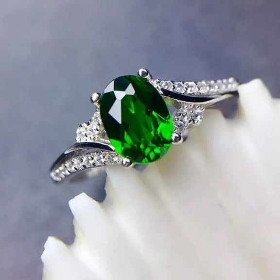 Hitanshu Jewels Green Cubic Zirconia Oval Cut Women's Engagement Ring 14k White Gold Over