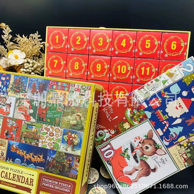 Calendario de Adviento con rompecabezas navideños de 2024, 1008 piezas, calendario de cuenta regresiva, rompecabezas, calendario de regalos navideños sorpresa de 24 días