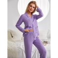 thumbnail image 3 of Women's Pajama Set V-neck Long Sleeve with Pockets and Pants Sleepwear 2 Piece Soft Homewear Pjs Set, 3 of 8