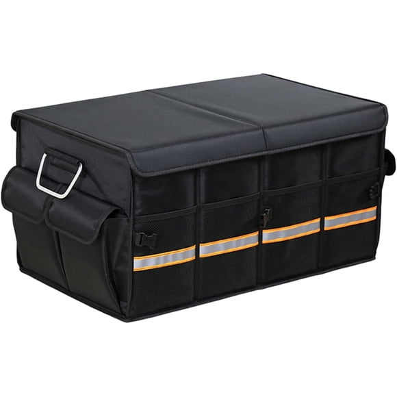 XIHAMA Car Trunk Organizer - Collapsible Trunk Organizer with Foldable Cover Aluminium Alloy Handle Reflective Strip for Auto, SUV, Truck, Minivan (L Black)