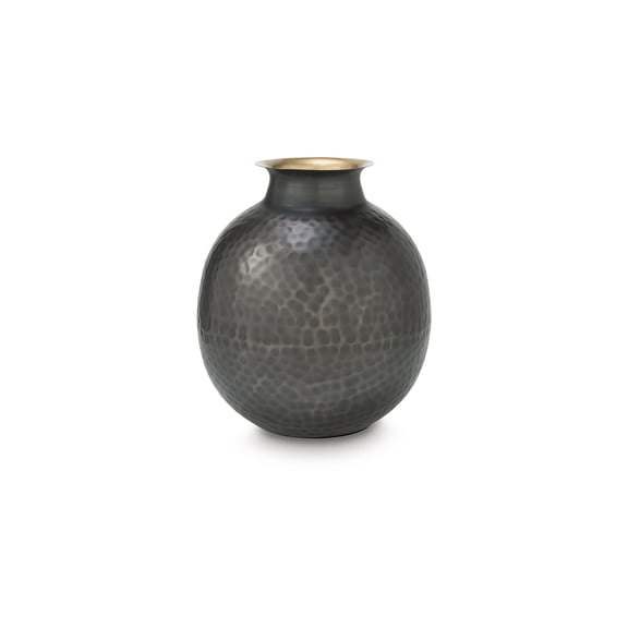 Signature Design by Ashley Woody 12" Metal Vase, Pewter & Gold Hammered Finish
