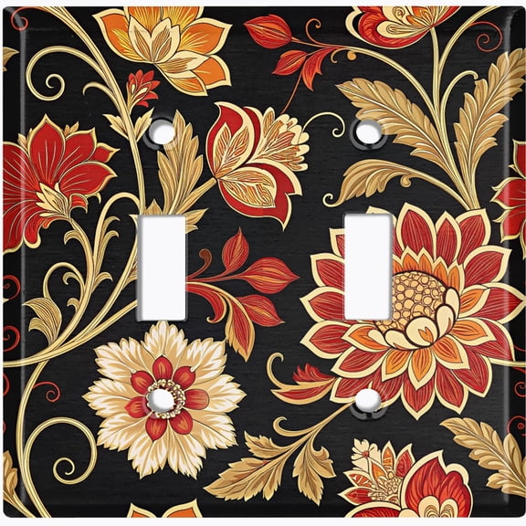 Metal Light Switch Wall Plate Outlet Cover (Printed Image of Art Deco Floral Pattern - Double Toggle)