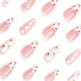 thumbnail image 3 of Soft Pink and White Strawberry Heart Press on Nails, Medium Almond Glossy Fake Nails with Pearl Accents & Plaid Pattern, 24 Count, 3 of 7
