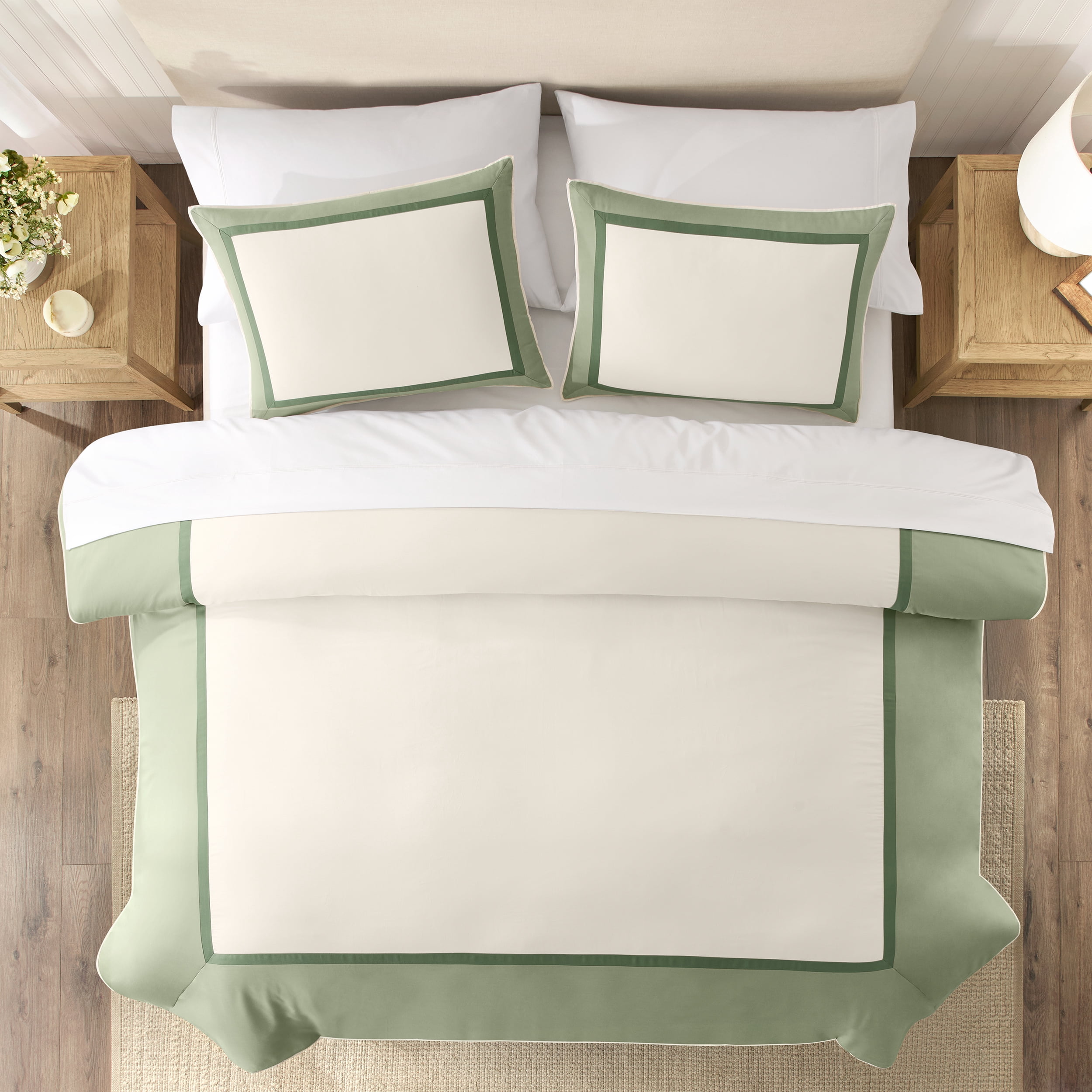 Wamsutta 1846 Cotton Tencel 3-Piece Desert Sage Henley Border Comforter Set, Full/Queen