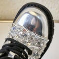 thumbnail image 4 of Quealent Girls Glitter Ankle Boots Lace Up Waterproof Combat Shoes With Side Zipper for Toddler/Little Kid/Big Kid Silver for Size 12.5, 4 of 9