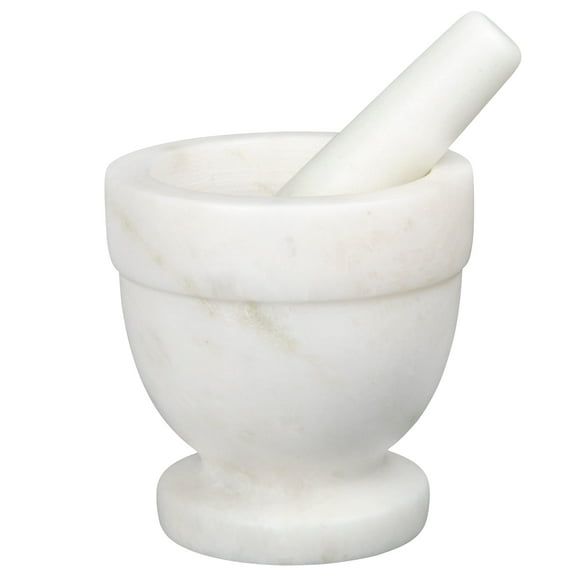 Creative Home White Marble Mortar and Pestle Set, 4" Diam. x 4" H
