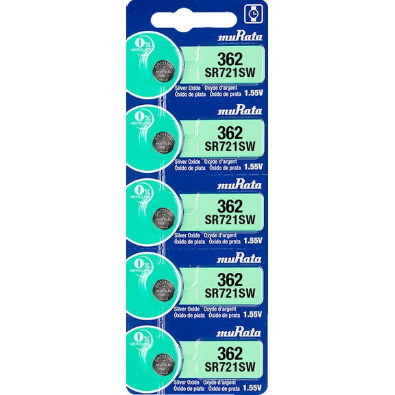 Murata 362 SR721SW Battery 1.55V Silver Oxide Watch Button Cell - Replaces Sony 362 (5 Batteries)