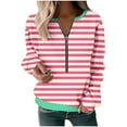 thumbnail image 2 of Htigea Half Zipper Sweatshirts for Women Preppy Striped Long Sleeve Pullovers Casual Loose Fit School Girl Sweatshirt Tops Pink XL, 2 of 3