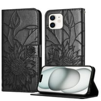 Decase Wallet Case for iPhone 11 Case with Card Holder,Sunflower Pattern Leather Phone Case with Kickstand Magnetic Closure Shockproof Cover Fits for iPhone 11,Black