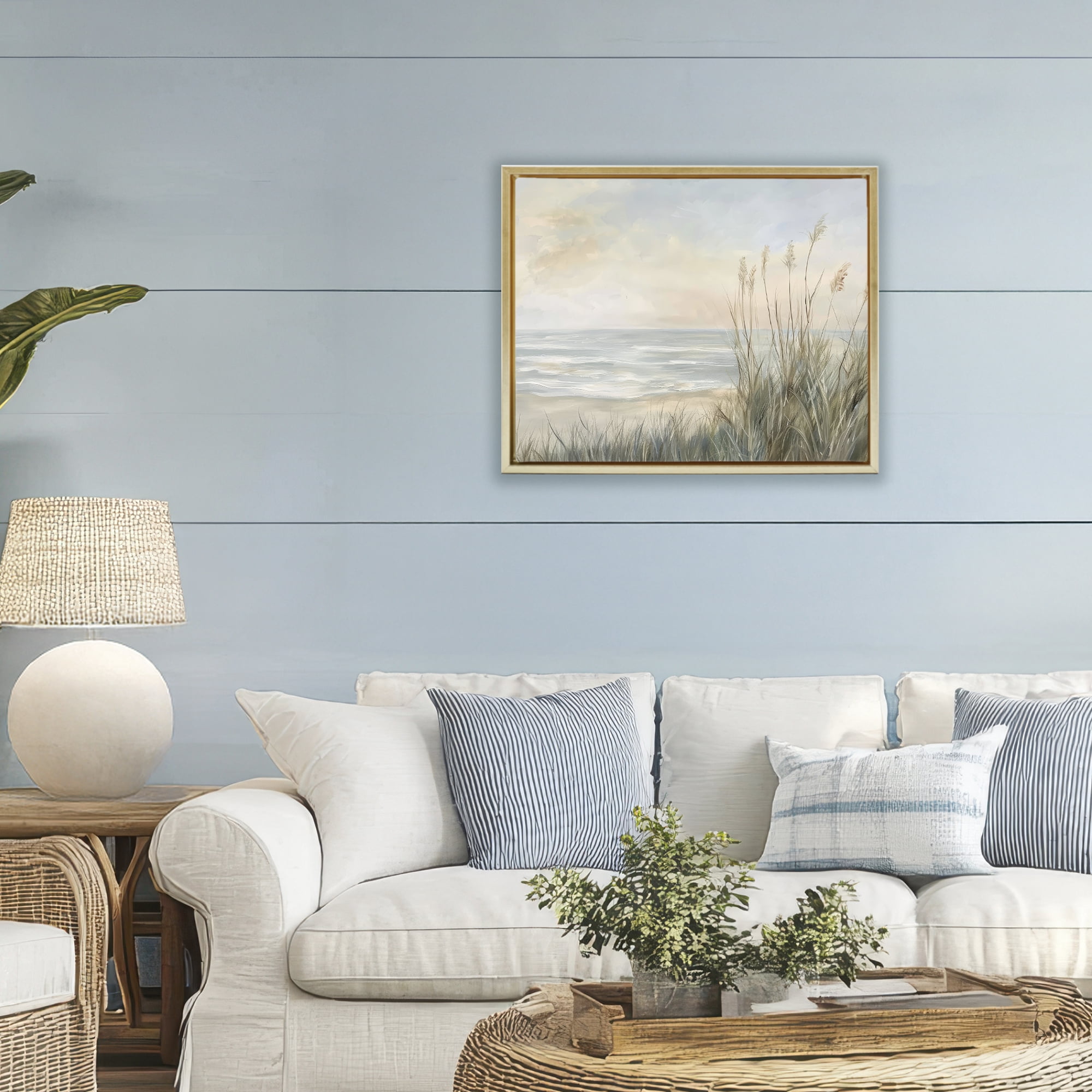 Stupell Industries Scenic Beach Dunes at Dawn Gold Framed Floater Canvas Wall Art, design by Petal Prints Design