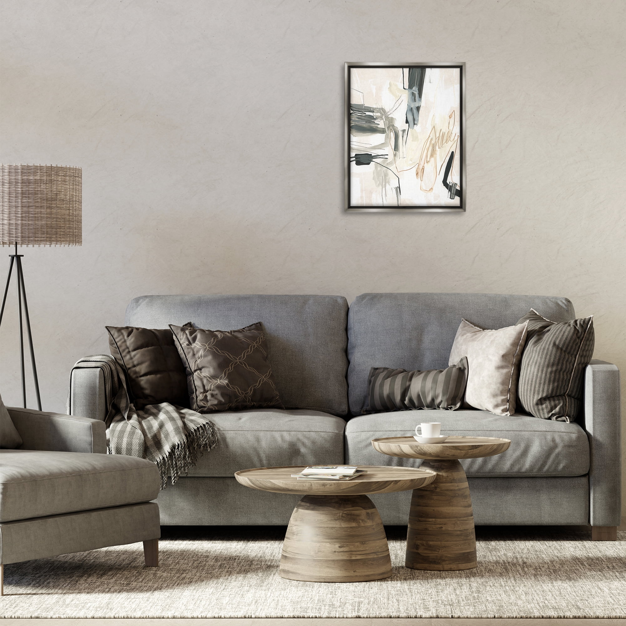 Stupell Industries Expressive Neutral Tones Scribble Abstract Painting Gray Floater Framed Canvas Art Print Wall Art, 17 x 21