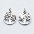 thumbnail image 2 of 10pcs 316 Surgical Stainless Steel Pendants with Cubic Zirconia Flat Round with Tree Clear Stainless Steel color 12x1.5mm Hole: 3mm Clear, 2 of 2