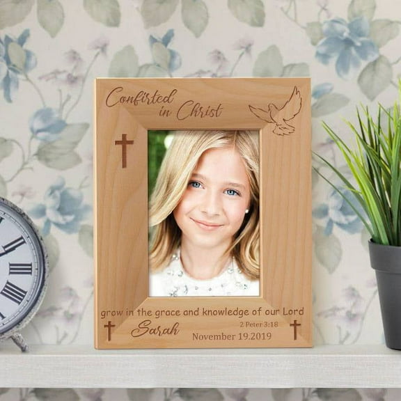 Confisted in Christ Personalized Wooden Picture Frame 3 1/2" x 5" Brown (Vertical)