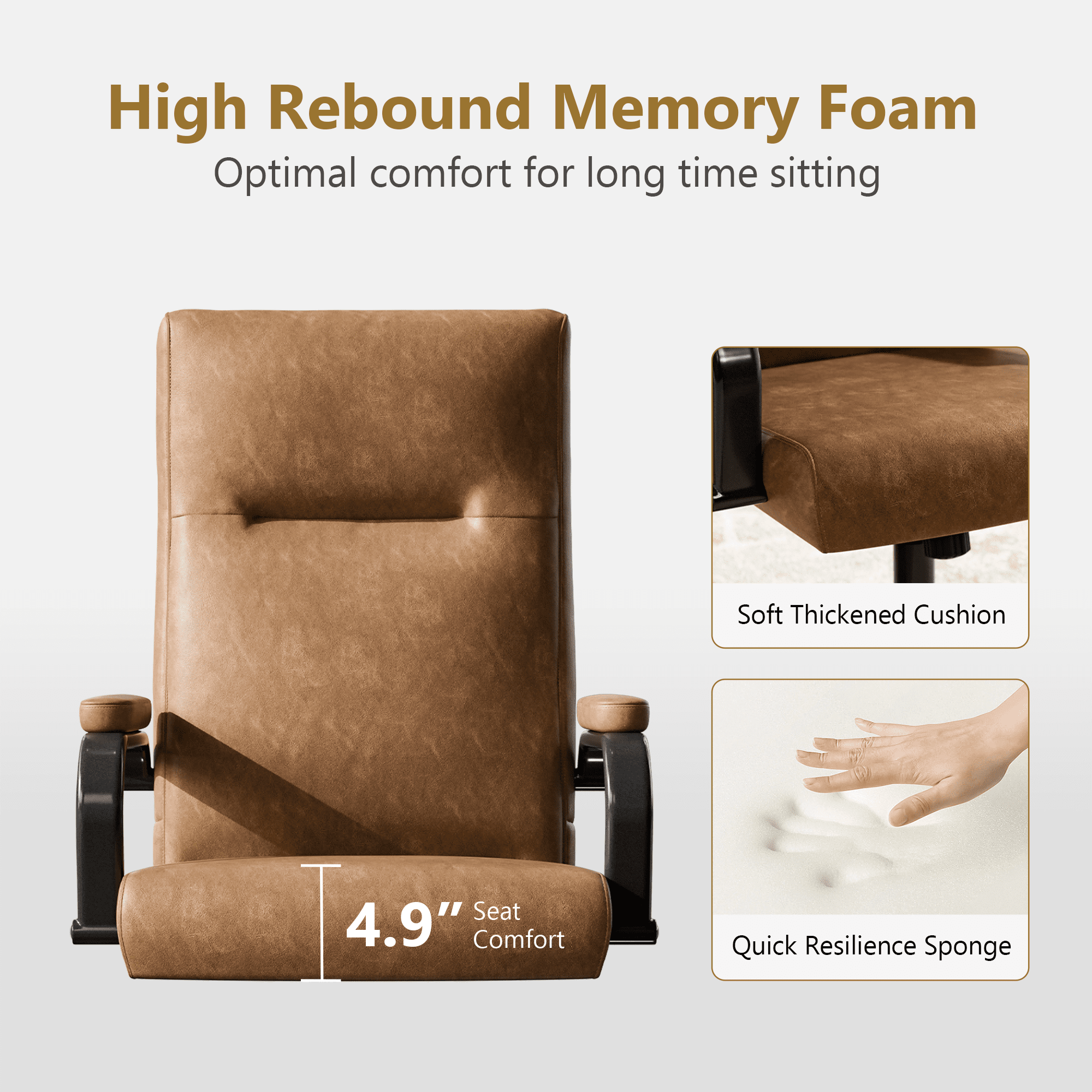 HomeZeer Brown Office Chair with Wheels, Swivel High Back Executive Office Chair with Memory Foam and Arms, Leather Adjustable Height Computer Desk Chair for Home Office