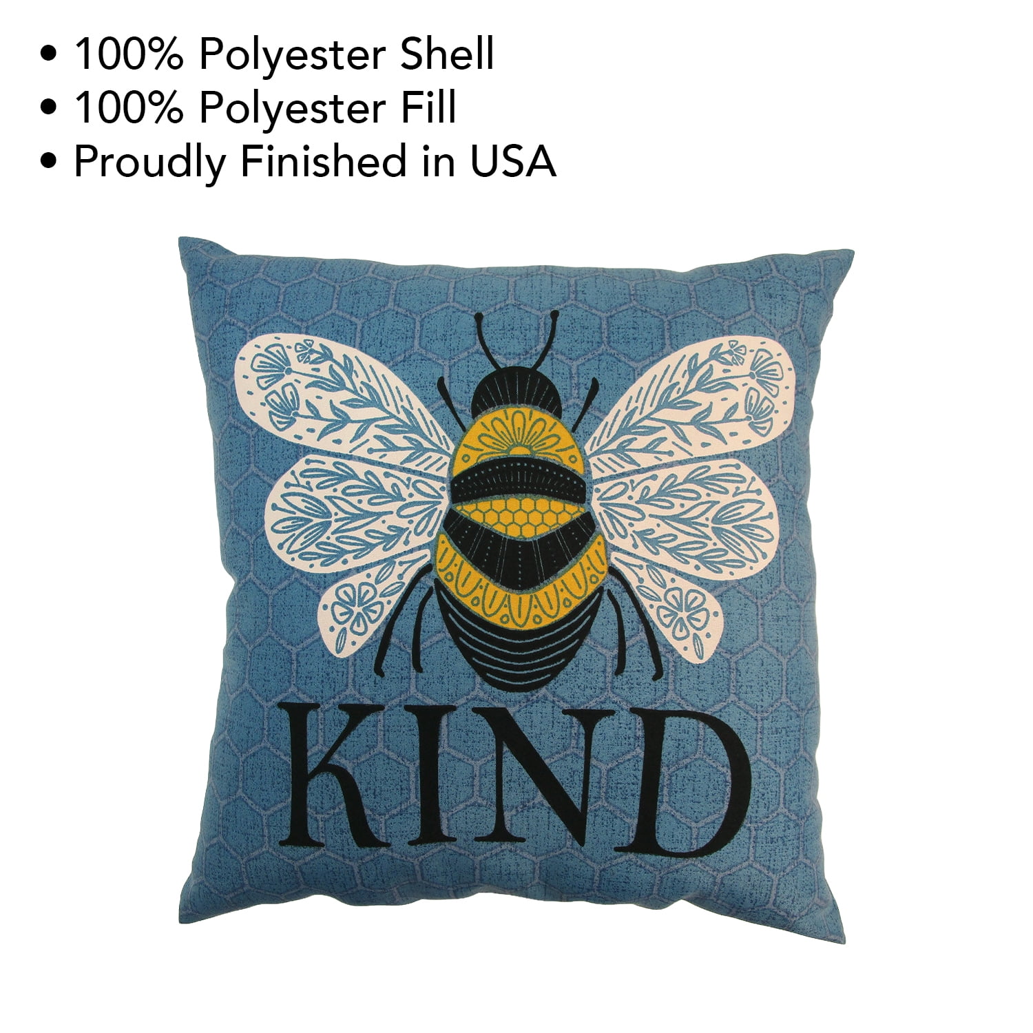 Mainstays 16" x 16" Reversible Decorative Outdoor Throw Pillow, Bee Kind