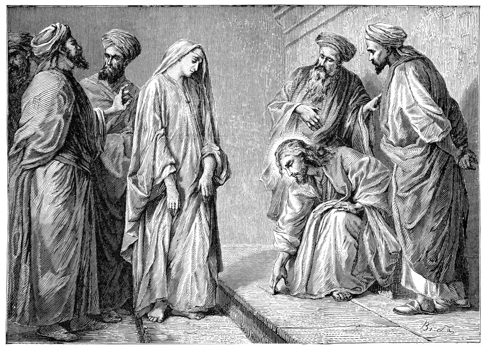 Adulterous Woman. Na Woman Accused Of Adultery Before Jesus And The