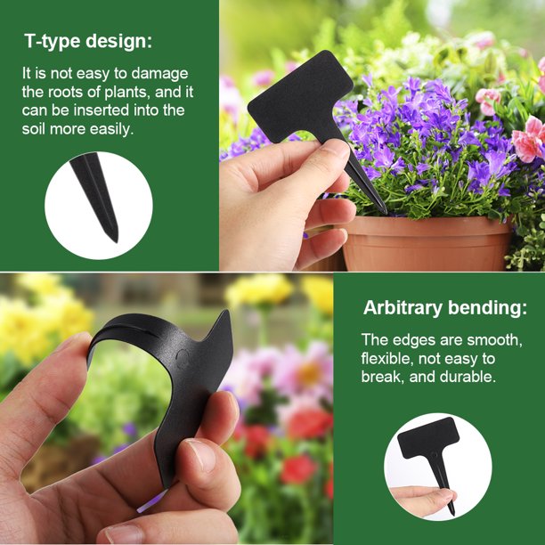 DTOWER 100pcs/bundle Plant Labels T-shape Garden Flower Markers Plastic Waterproof Ground Tags Stakes