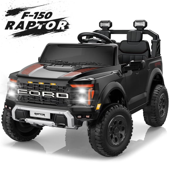 iYofe 24V 2 Seater Ford F150 Raptor Powered Ride on Toys Truck, Electric Ride on Cars with Remote Control for Kids, 4 Wheels Spring Suspension, Black